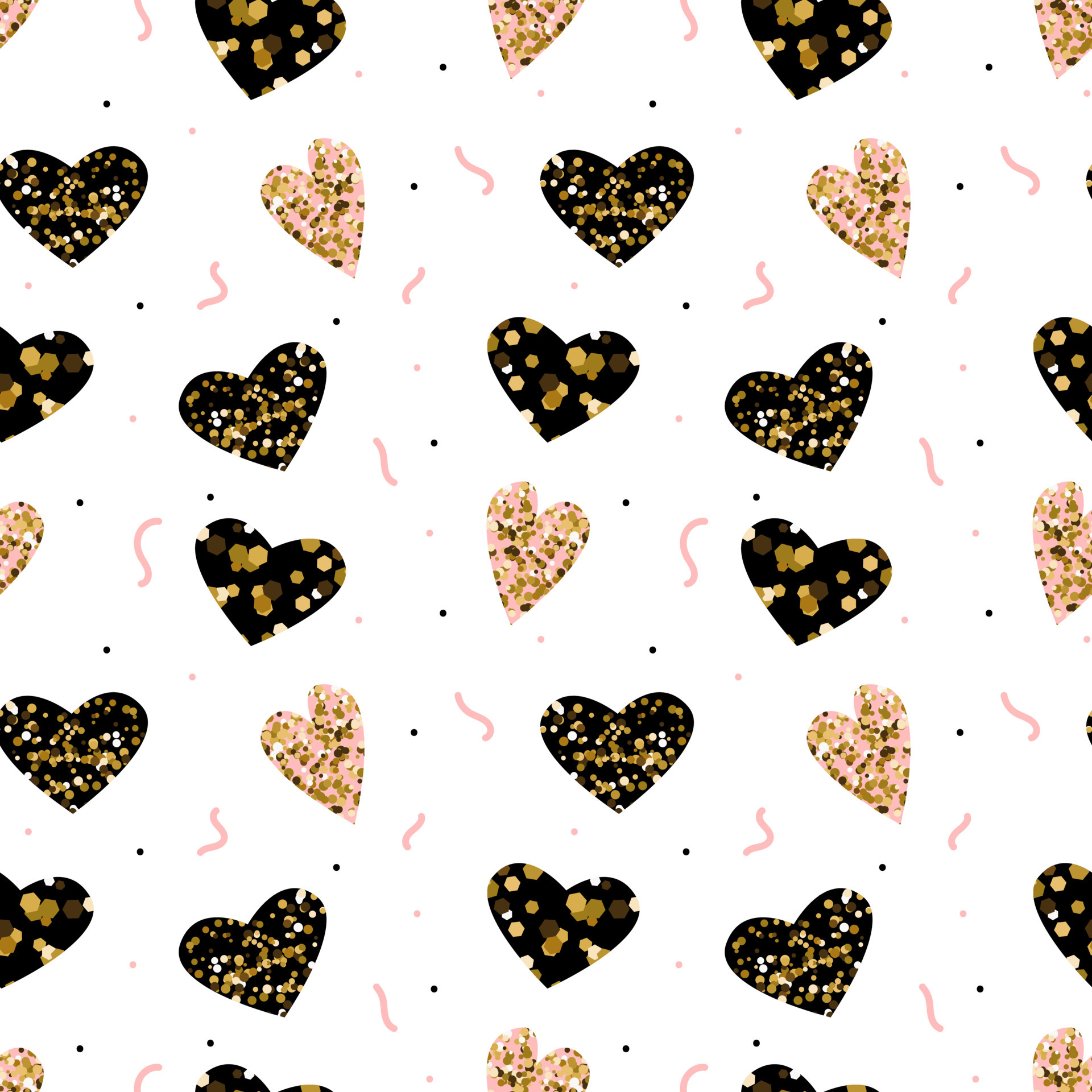 Seamless pattern background with gold glitter hearts. Vector