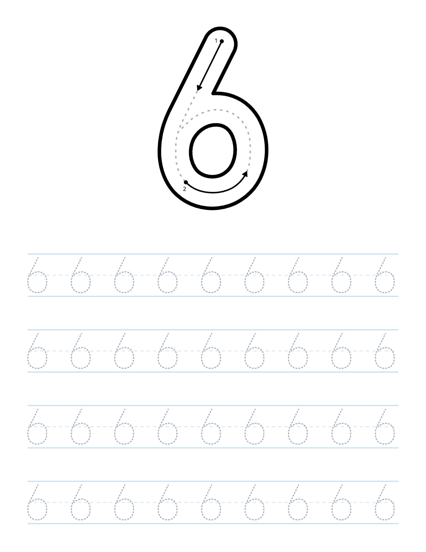 trace number 6 worksheet for kids and preschool with tracing guide 5481835 vector art at vecteezy