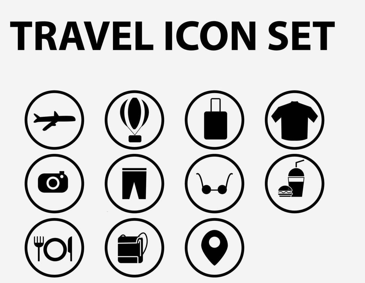 viaje, turismo, viaje, viaje, conjunto de iconos de vacaciones. iconos de viaje y transporte para aplicaciones web y móviles. vector