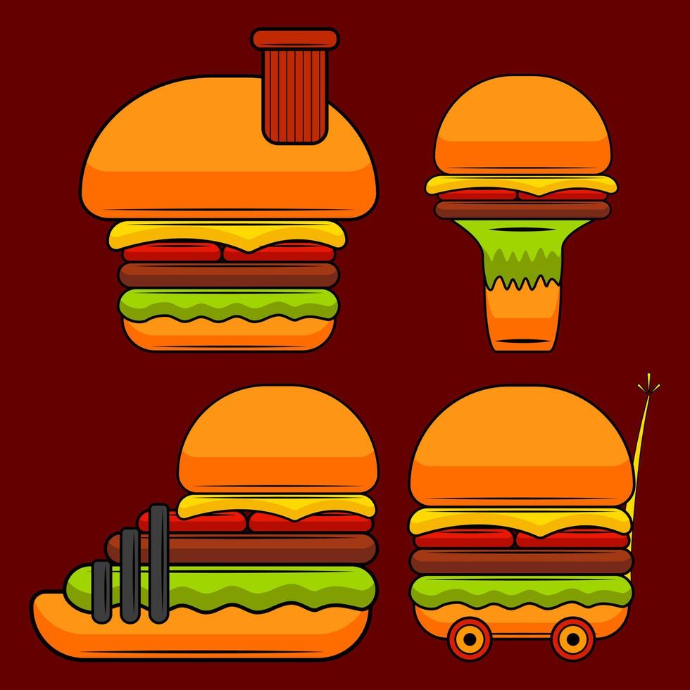 Various kinds of unique and interesting burger shapes vector