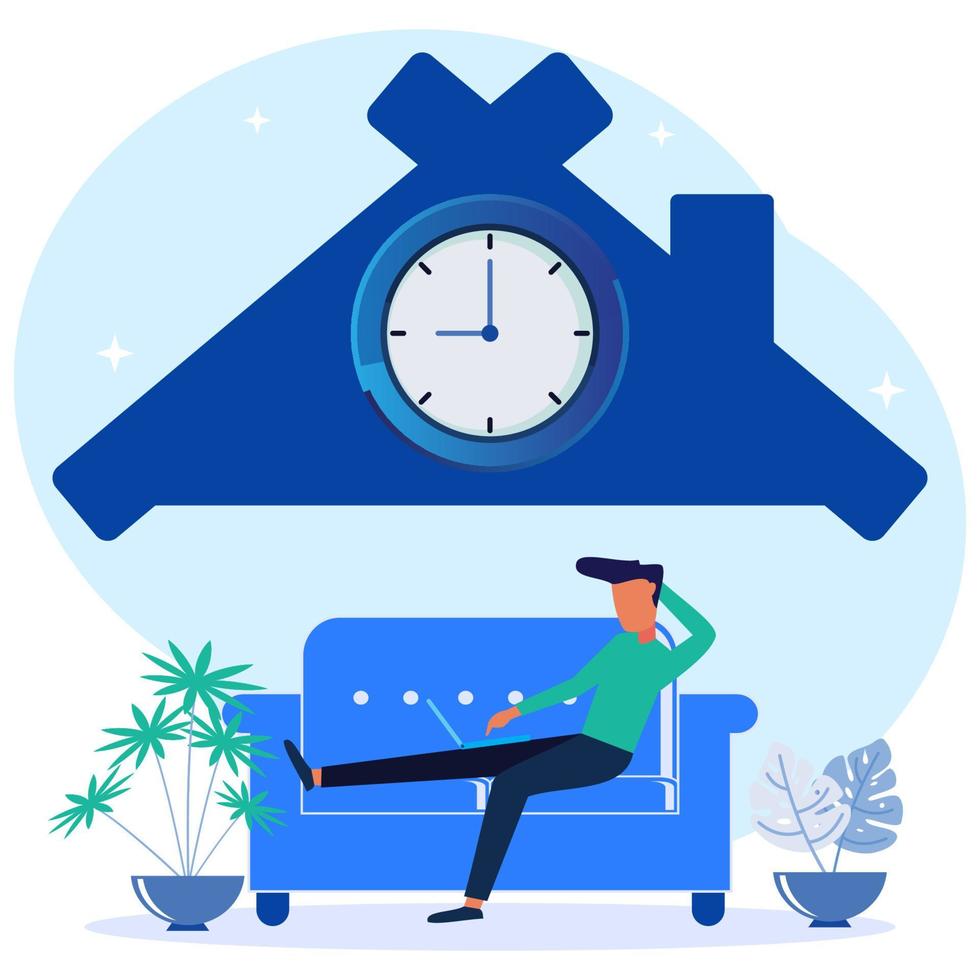 Illustration vector graphic cartoon character of work at home