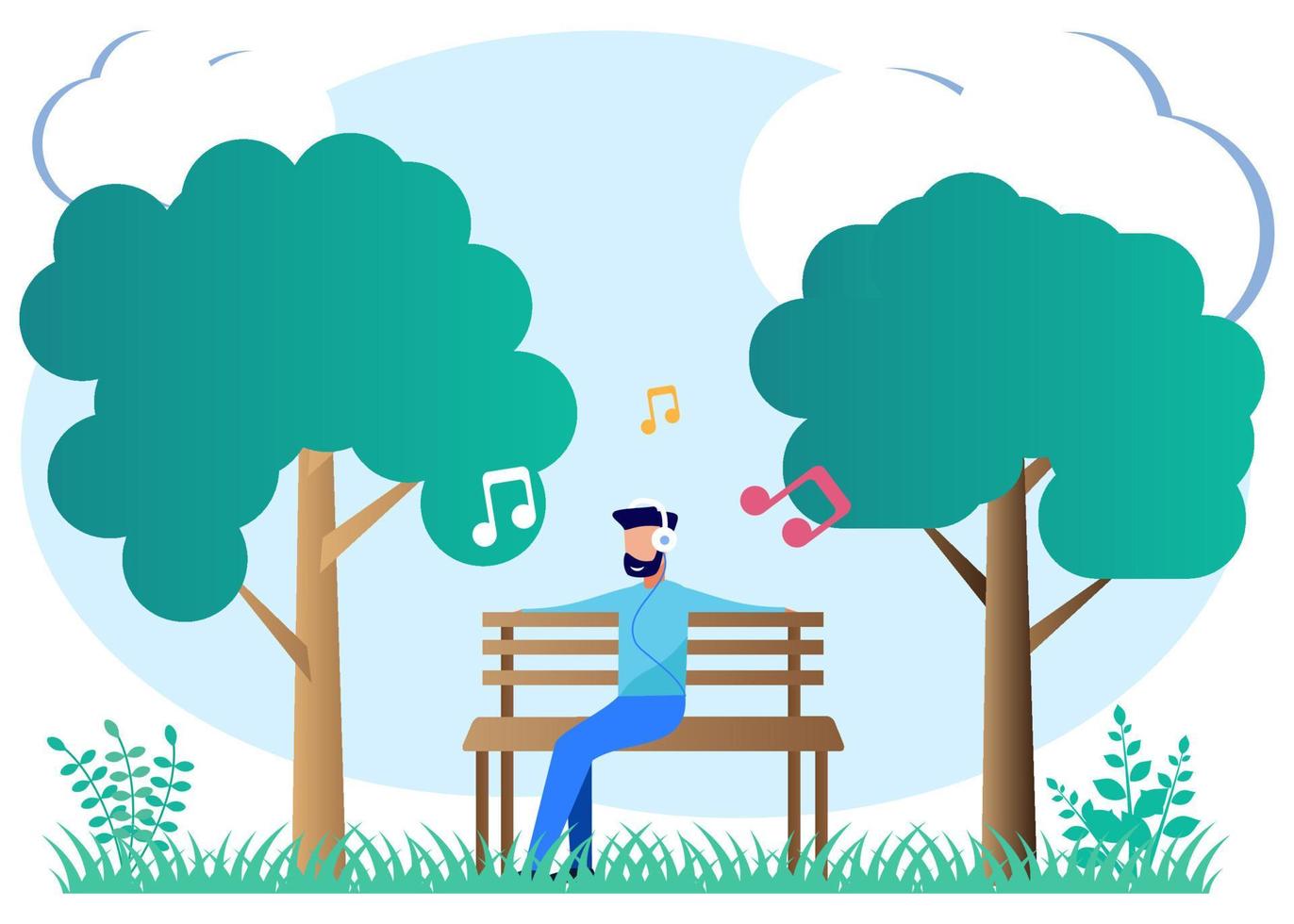 Illustration vector graphic cartoon character of listening to music