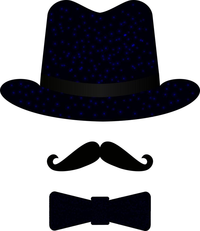 sombrero de mascarada negro, bigote, pajarita. objetos aislados. conjunto de iconos de caballero. ilustración vectorial elemento decorativo para logotipo, impresión, volante vector