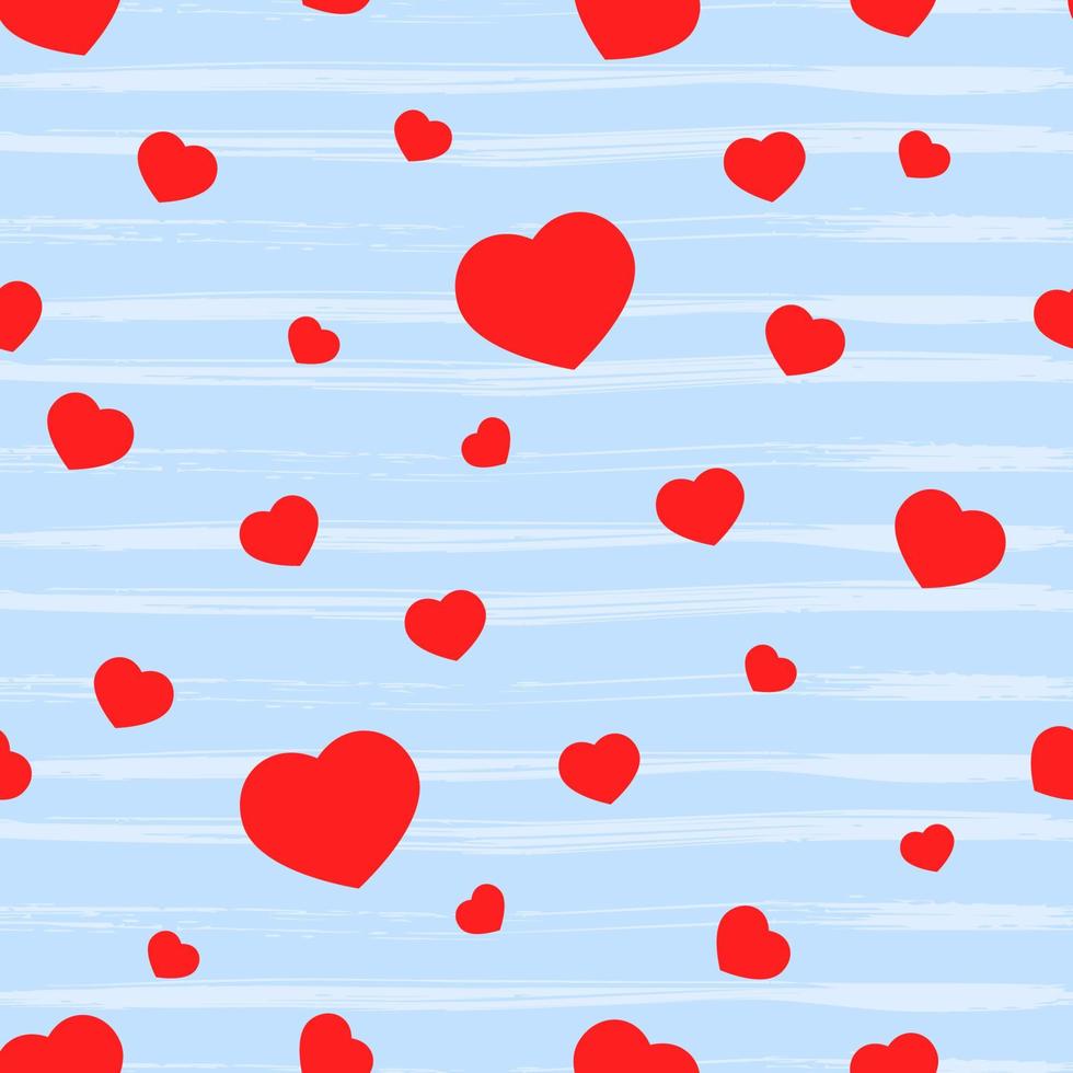 Patrón sin costuras de corazón de San Valentín con forma roja, rayas de textura en azul. fondo de vacaciones. concepto de amor para la elaboración, papel pintado, caja de regalo, álbum de recortes, fondo de vector textil de tela de ropa.