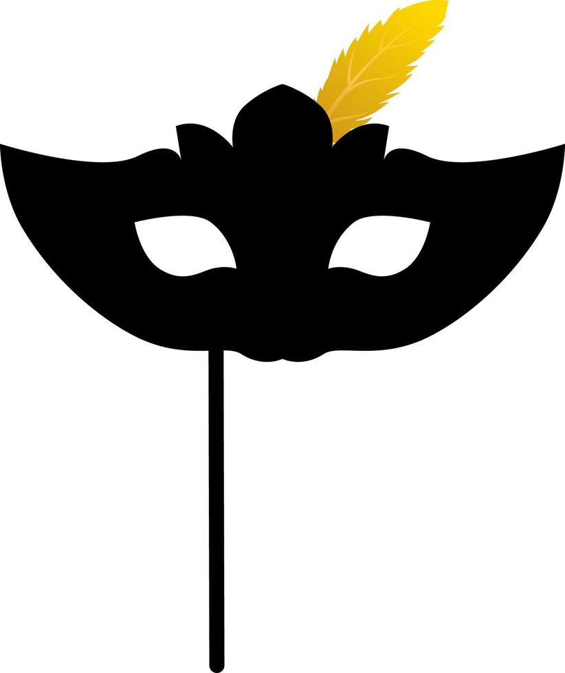 Carnival mask with colden feather isolated icon. Black color. Vector illustration. Decorative element for logo, print, flyer. Isolated