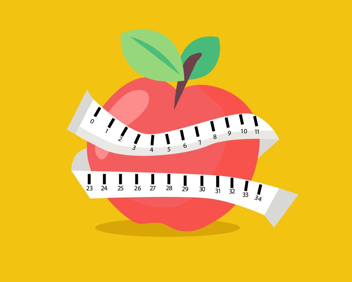 Red apple and yellow measuring tape to symbolize an healthy diet and body weight  control Stock Photo - Alamy