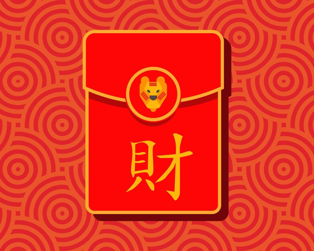 Chinese lucky red pocket with tiger face. Translation Wealth vector