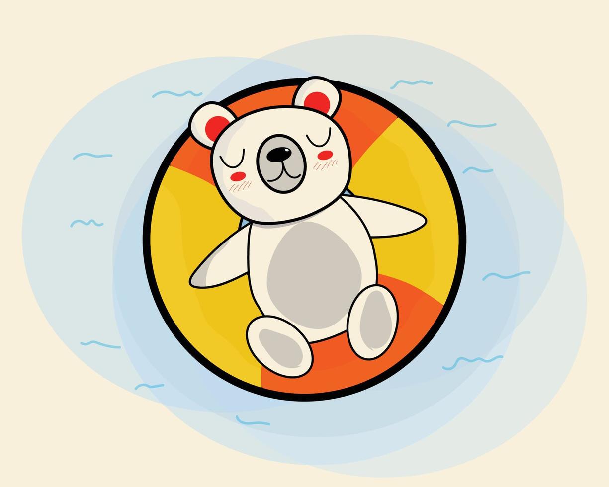 Cute white bear with smile on float ring in the water vector