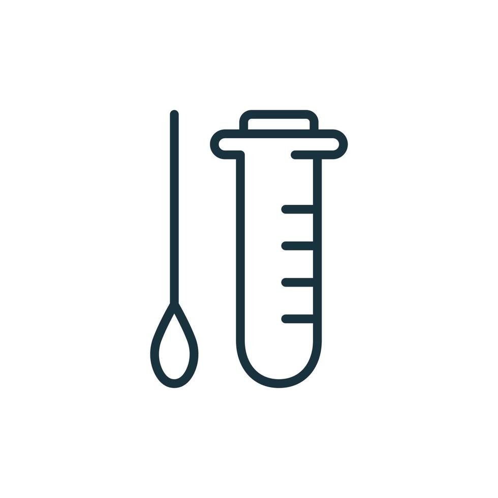 Analysis Kit for Corona or Genetic Test Line Icon. Tube and Stick Sample Kit for Laboratory Research Outline Icon. Saliva Collection Kit Pictogram. Isolated Vector Illustration.