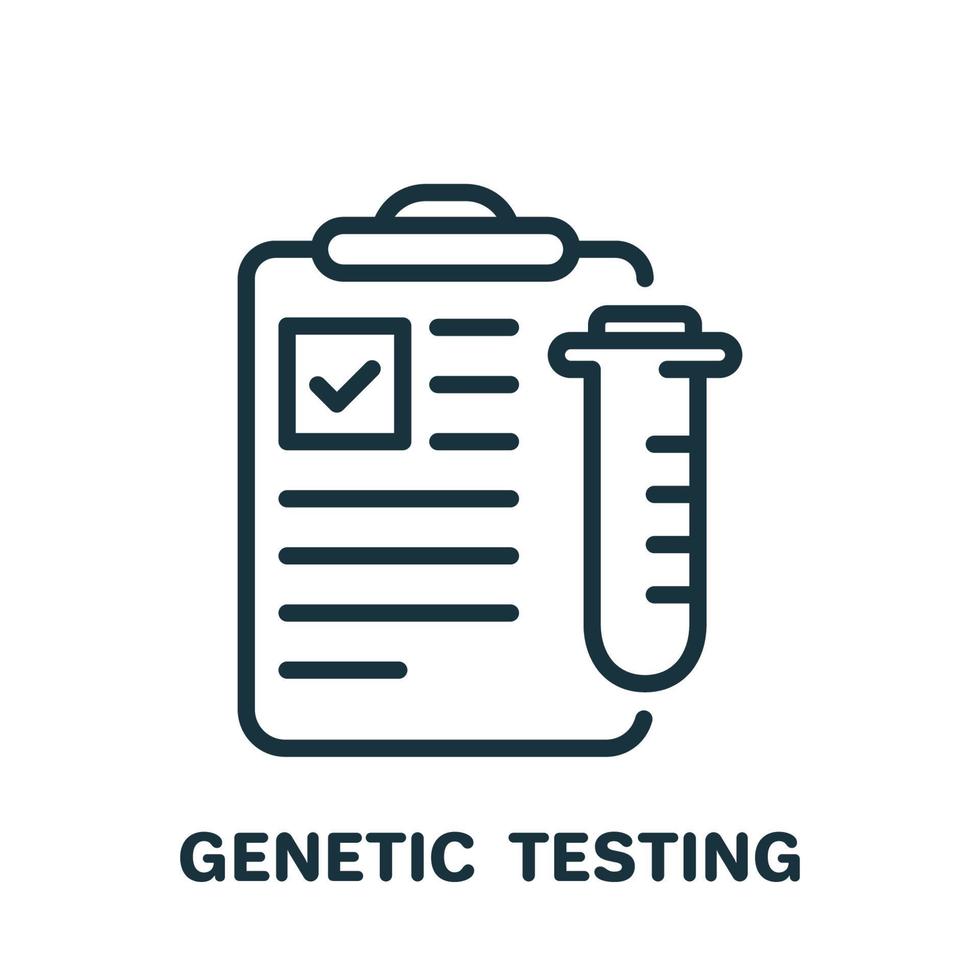 DNA Analysis Result Document with Test Tube Line Icon. DNA Test Result Report Pictogram. Genetic Info Outline Icon. Isolated Vector Illustration.