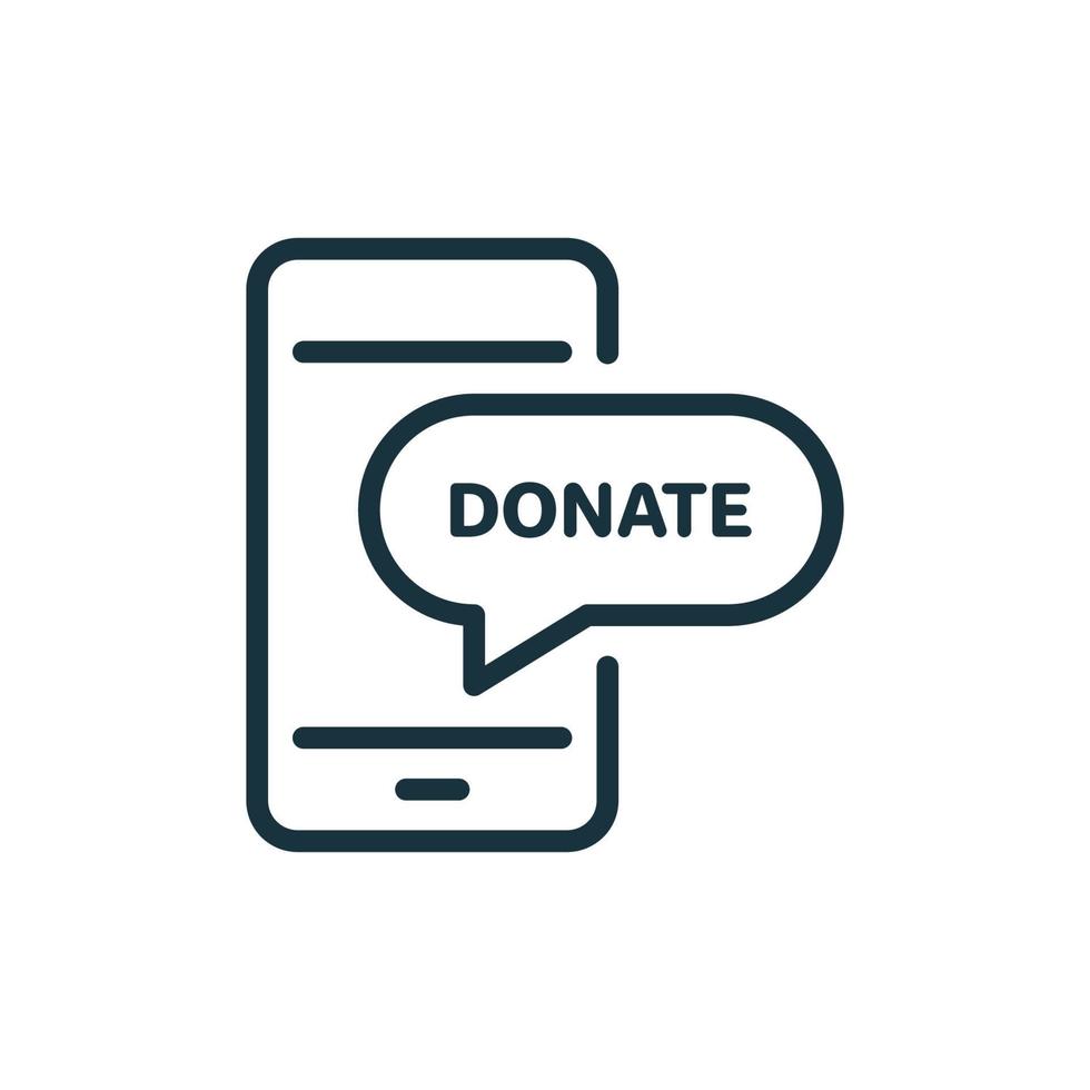 Online Donate on Phone Line Icon. Web Mobile Giving Money and Assistance Linear Pictogram. Internet Donate Outline Icon. Finance Help Concept. Isolated Vector Illustration