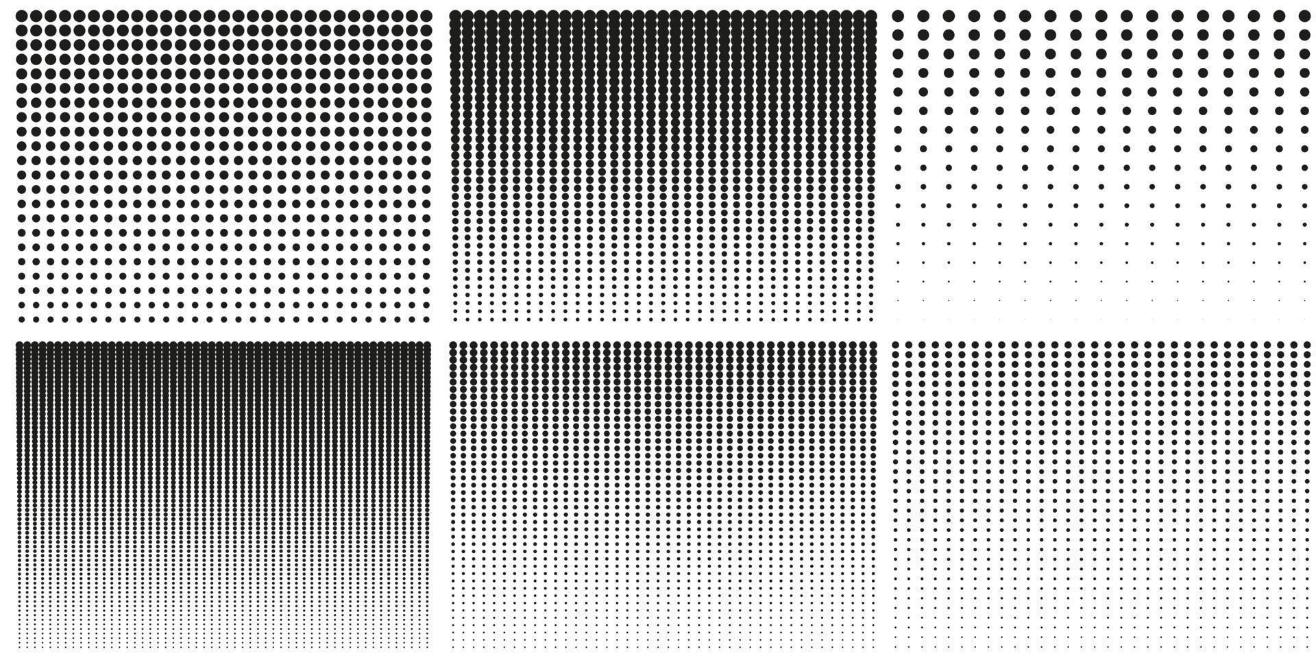 Halftone Rectangles Pictogram Set. Gradient Geometric Dots Background. Abstract Black and White Raster. Vertical Gradation Effect. Fade Half Tone. Pattern. Isolated Vector Illustration.