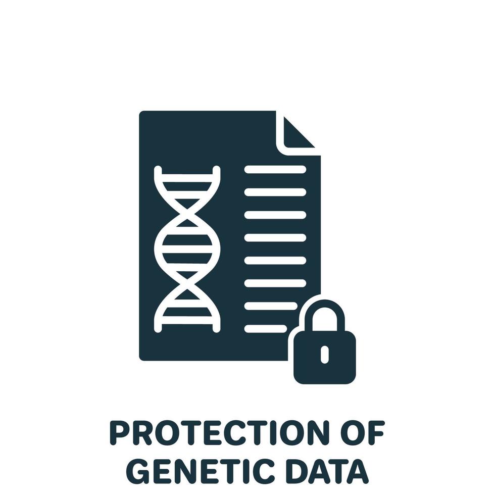 Protection of Genetic Data Silhouette Icon. Private Dna Information in Document with Padlock Pictogram. Safe Genetic Info Glyph Icon. Isolated Vector Illustration.