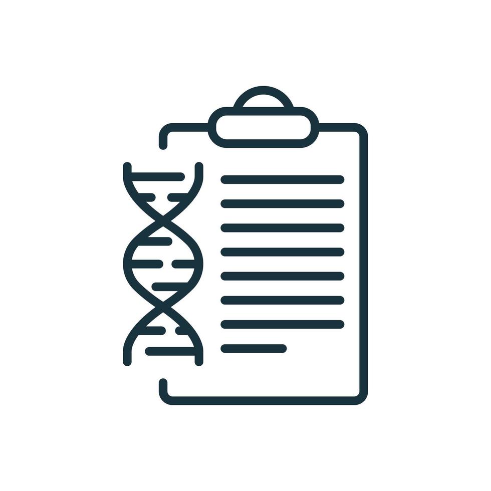 DNA Analysis Result Document with Molecular Structure Deoxyribonucleic Acid Helix Line Icon. Genetic Info Outline Icon. DNA Test Result Report Pictogram. Isolated Vector Illustration.