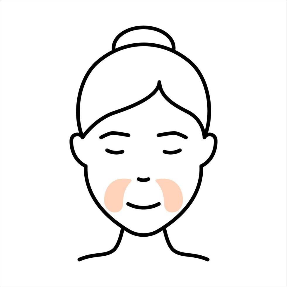 Girl Use Gel Patch Line Icon. Eye Patches for Beauty and Skin Care. Face Anti Aging Procedure Icon. Cosmetic Collagen Eye Patches Against Facial Wrinkles. Vector Illustration.