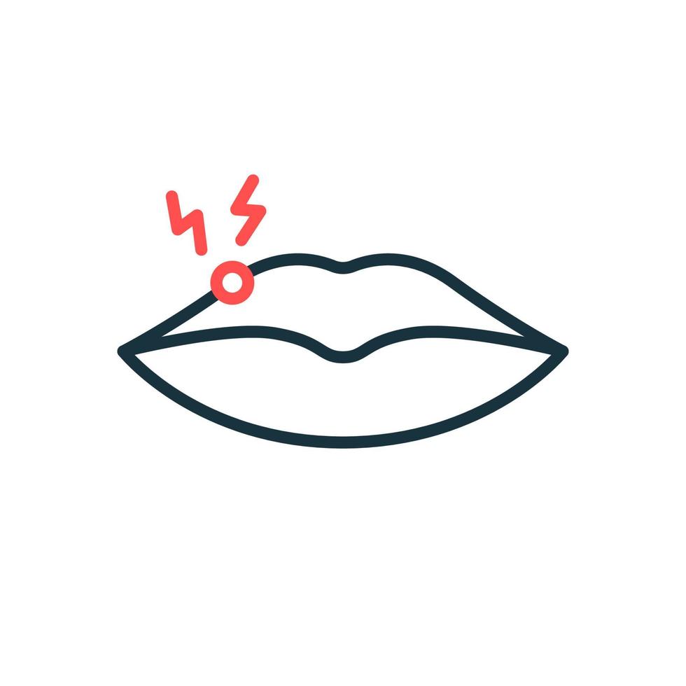 herpes en el icono de la línea de los labios. ampolla, espinilla dolorosa e infección en el icono del contorno de los labios. enfermedad del virus del herpes. ilustración vectorial aislada. vector