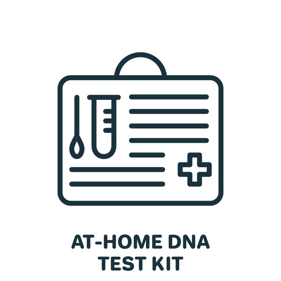 At-Home DNA Test Kits Line Icon. Equipment for Research DNA at Home Outline Icon. Sample with Swab and Tube for Genetic Analysis Linear Pictogram. Isolated Vector Illustration.