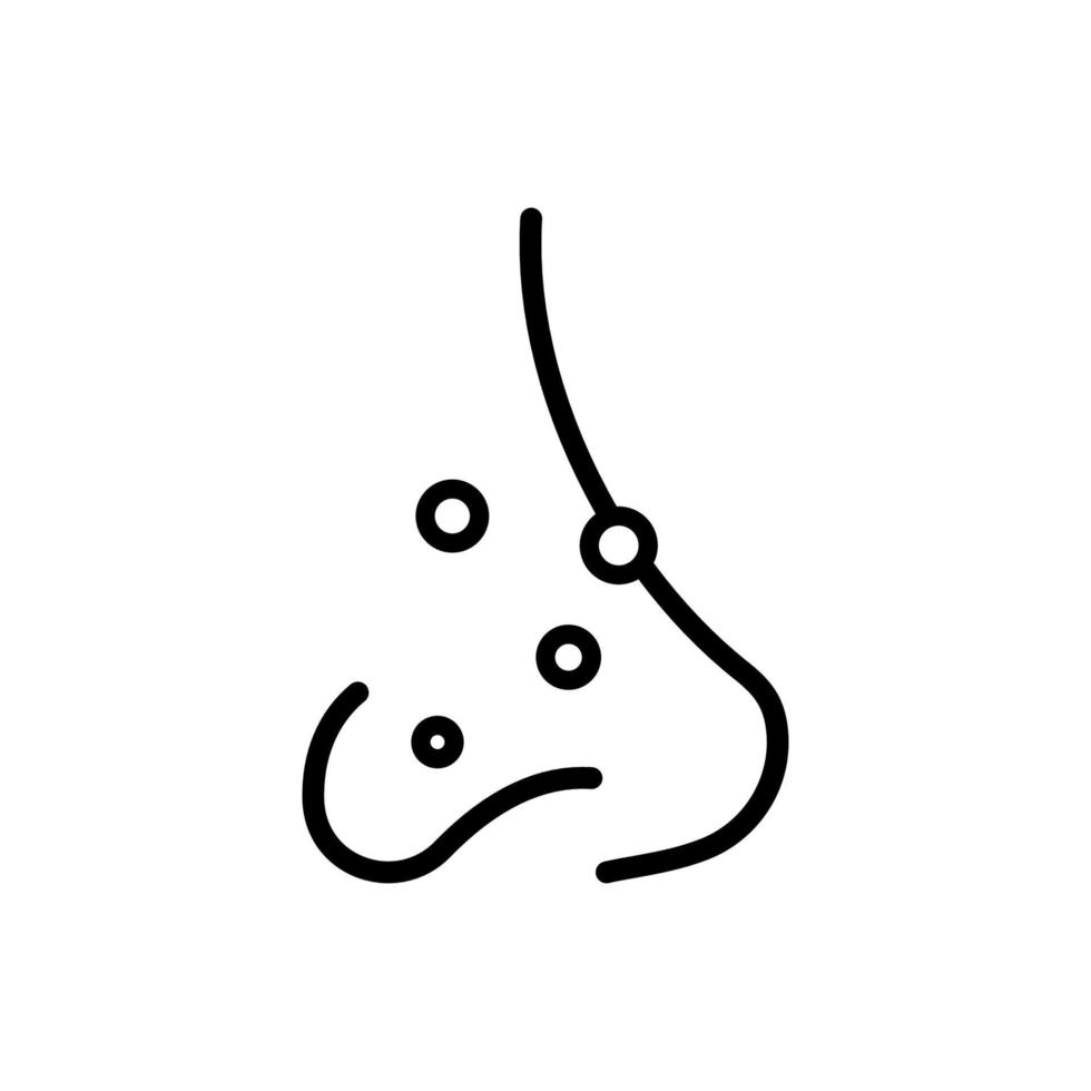 Nose with Acne Line Icon. Blackheads, Pimple on Nose Linear Pictogram. Cosmetic Skin Problem, Dots in Clogged Pores on Nose Outline Icon. Isolated Vector Illustration.