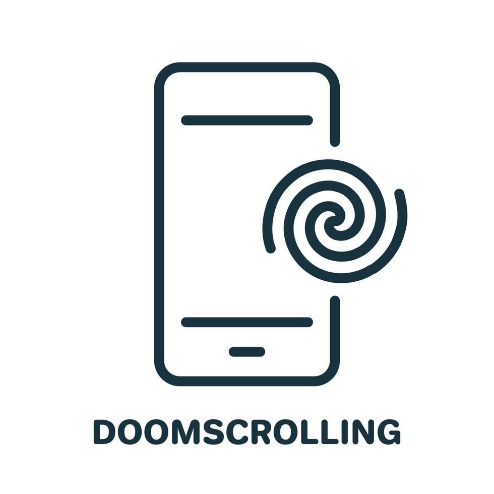 Mobile Phone Addiction and Bad Influence Line Icon. Unhealthy, Negative Feelings of Doom Scroll Pictogram. Internet Harmful Doom Surfing Outline Icon. Isolated Vector Illustration.