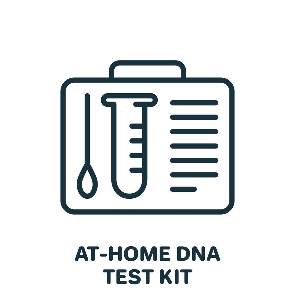 At-Home DNA Test Kits Line Icon. Sample with Swab and Tube for Genetic Analysis Linear Pictogram. Equipment for Research DNA at Home Outline Icon. Isolated Vector Illustration.