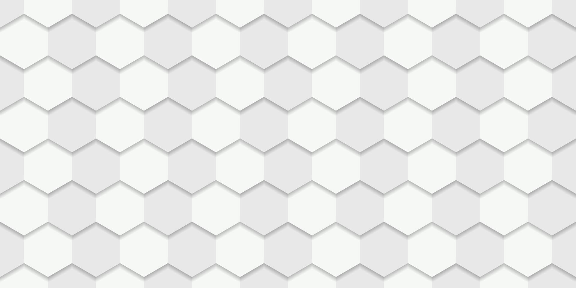 fondo blanco hexagonal abstracto para la presentación. fondo simple futurista en relieve. pancarta hexagonal blanca y gris. Patrón geométrico de panal 3d. Ilustración de vector de papel tapiz moderno abstracto.