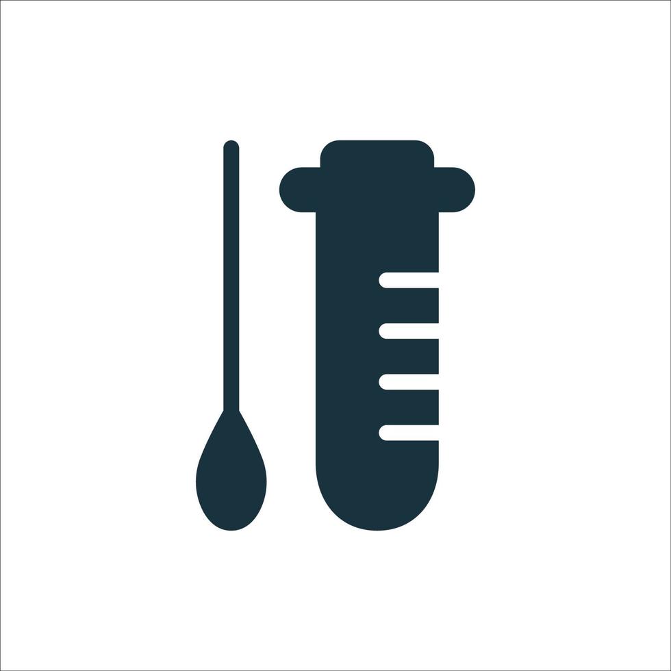 Analysis Kit for Corona or Genetic Test Silhouette Icon. Tube and Stick Sample Kit for Laboratory Research Icon. Saliva Collection Kit Glyph Pictogram. Isolated Vector Illustration.