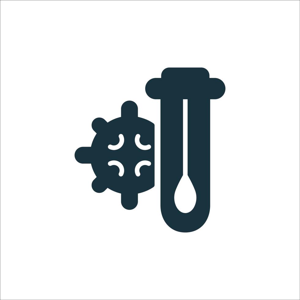 Analysis Kit for Corona or Genetic Test Silhouette Icon. Tube and Stick Sample Kit for Laboratory Research Icon. Saliva Collection Kit with Virus Glyph Pictogram. Isolated Vector Illustration.