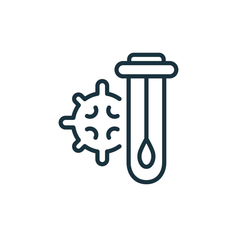 Analysis Kit for Corona or Genetic Test Icon. Tube and Stick Sample Kit for Laboratory Research Outline Icon. Saliva Collection Kit with Virus Line Pictogram. Vector Illustration.