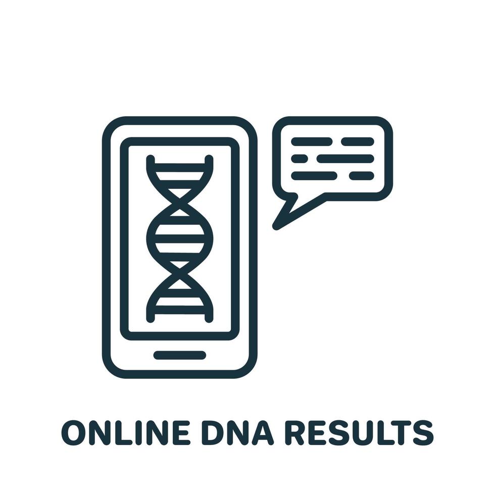 Online Dna Test Result on Mobile Phone Line Icon. Genetic Information on Screen Smartphone Pictogram. Result of Chromosome Online Test Outline Icon. Isolated Vector Illustration.