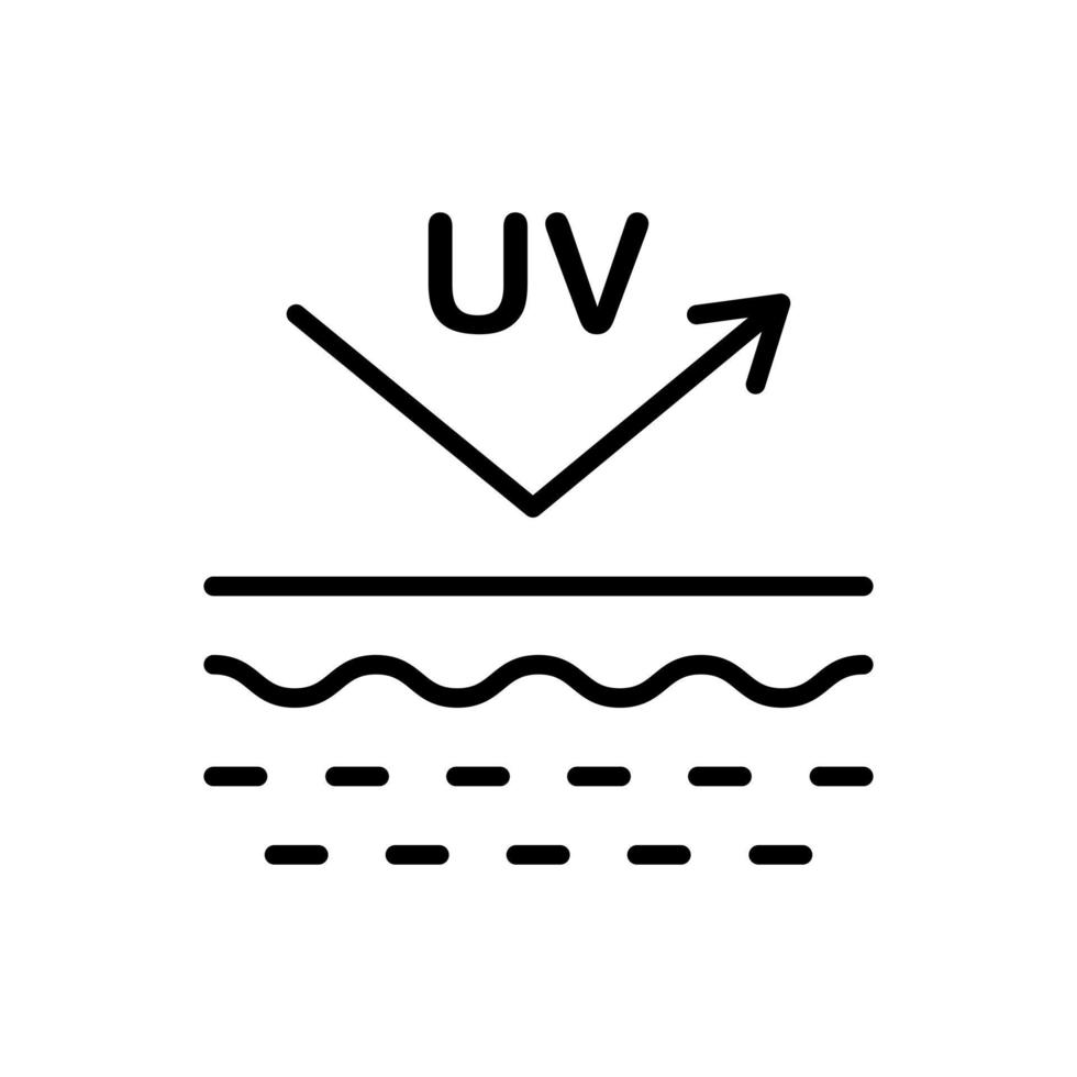 protección de la piel del icono de la línea de rayos uv. reflejan la radiación ultravioleta del pictograma lineal de la piel. icono de contorno de luz solar de bloque. concepto de cuidado de la piel. ilustración vectorial aislada. vector