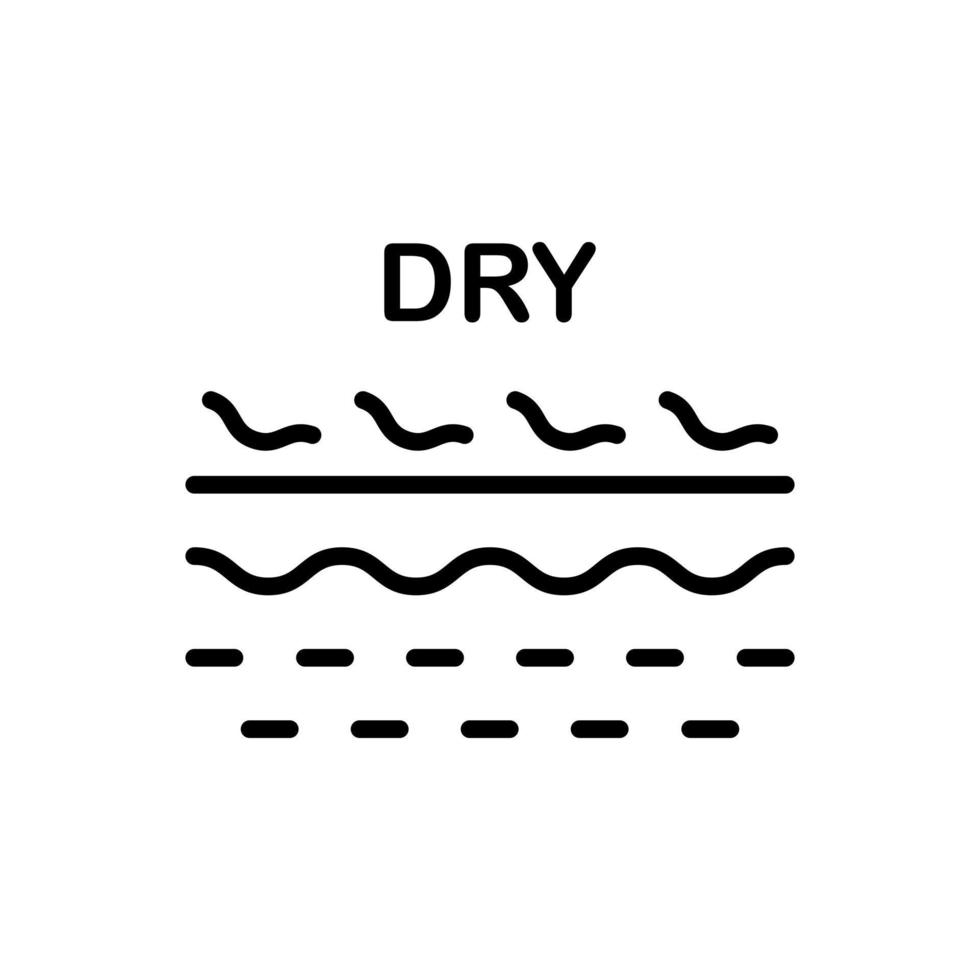 icono de línea de piel seca. Pictograma lineal del problema de la dermis deshidratada. Icono de contorno de la estructura de la piel agrietada, áspera, seca y descamada. ilustración vectorial aislada. vector