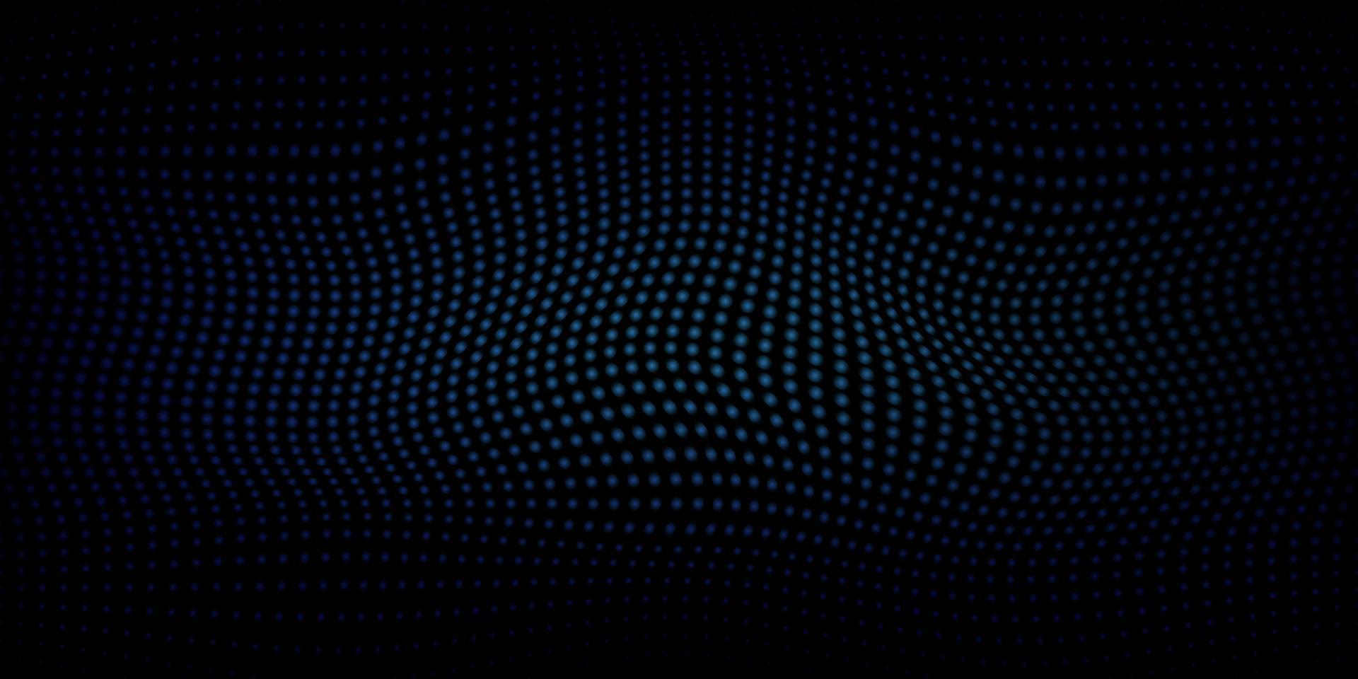 Futuristic Background with Blue Grid Optical Illusion. Wave Halftone Dark Pattern. Template with Blue Dots Optical Illusion. Abstract Modern Design. Vector Illustration.