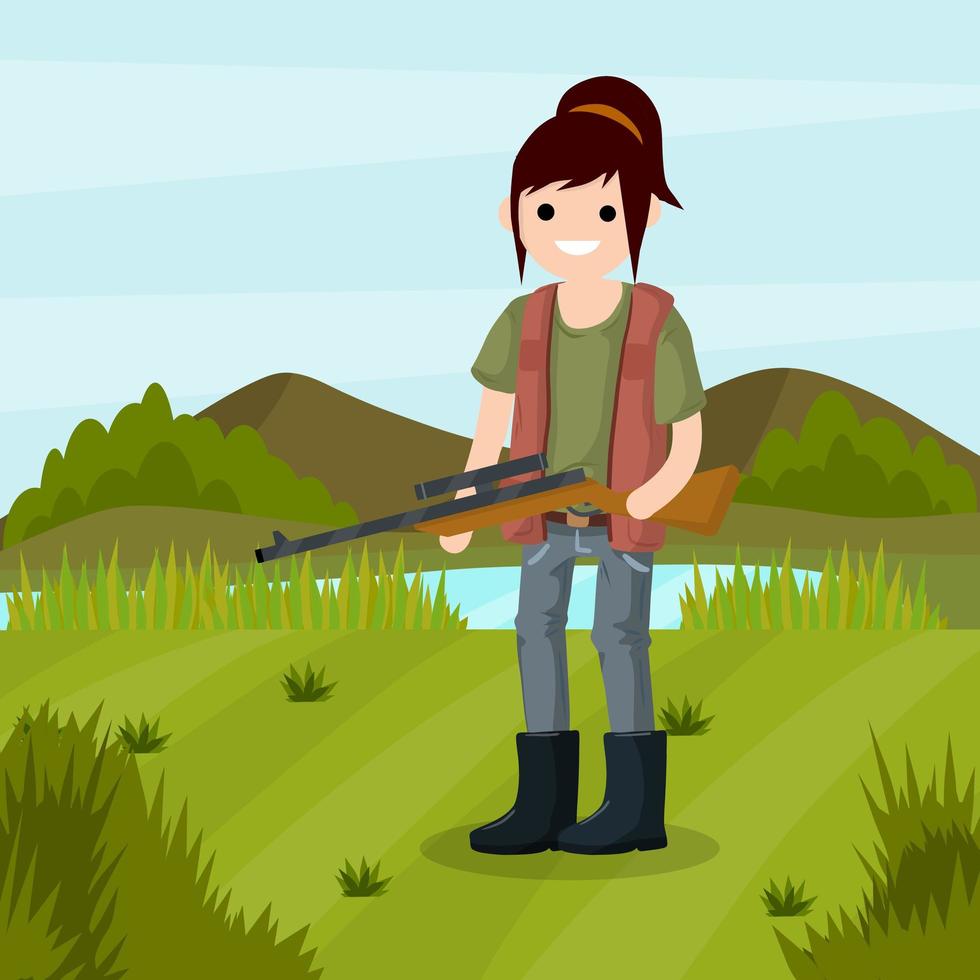 Man hunter with a gun. Survival in the woods. Equipment for hunting animals vector