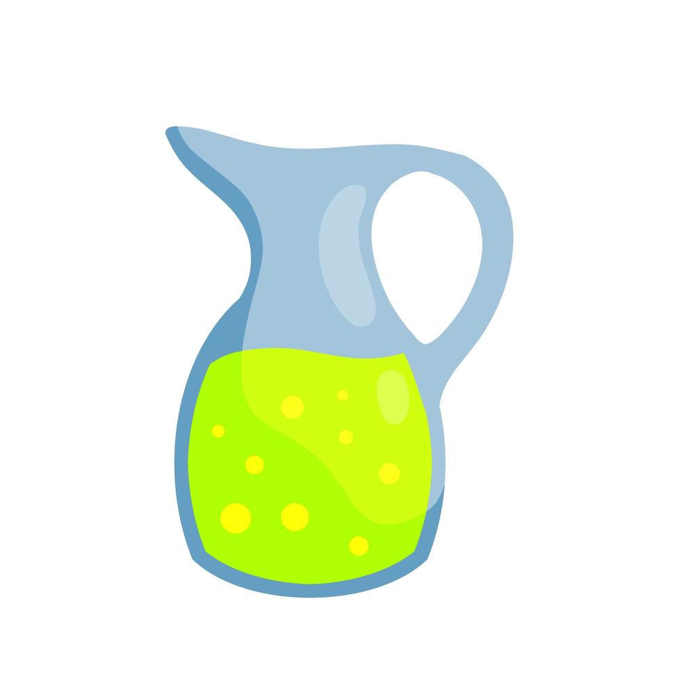 Lemonade in jug. Summer refreshing drink in glass jar. Yellow liquid. Flat cartoon illustration vector