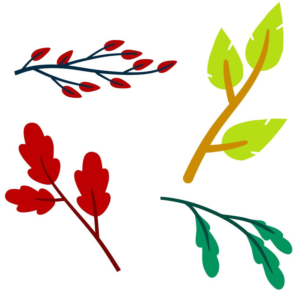 Branch with green leaves. Plant design. Set of Element of wood and nature. vector