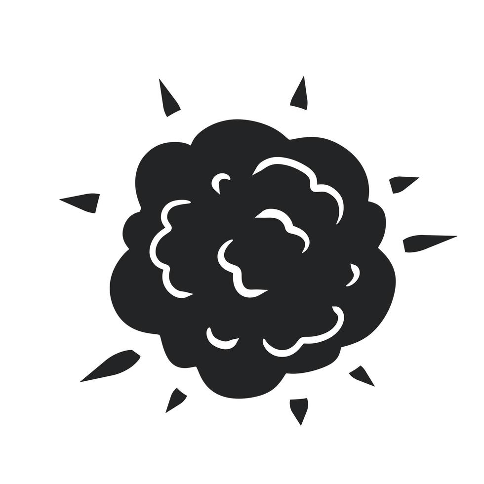Black silhouette of explosion. Boom and cloud. Cartoon illustration vector