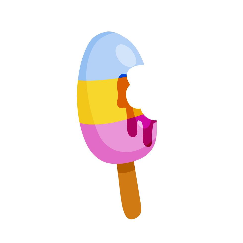 Bitten Ice cream on stick. Summer dessert. vector