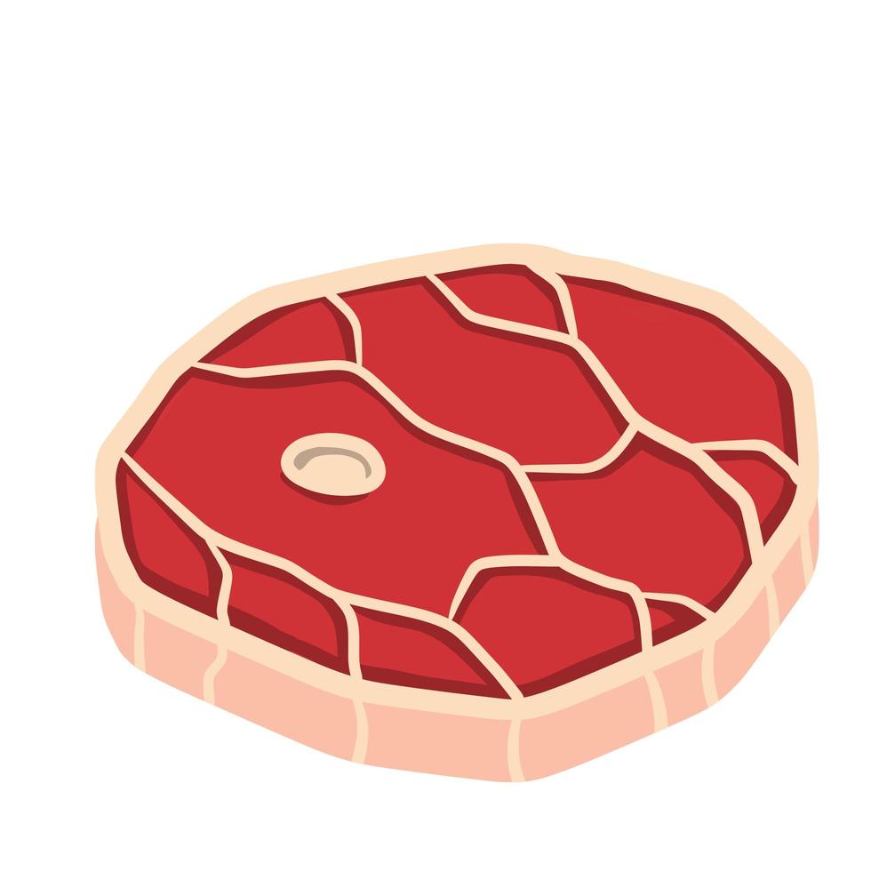 Piece of raw meat. Fresh red food with streaks and fat. vector