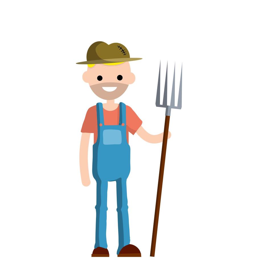 Man farmer in overalls with fork in hands vector