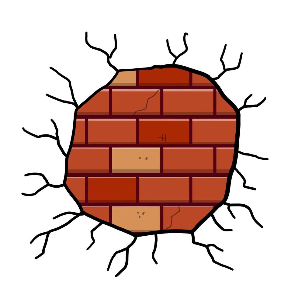 Damaged Brick wall. Broken plaster with cracks. vector