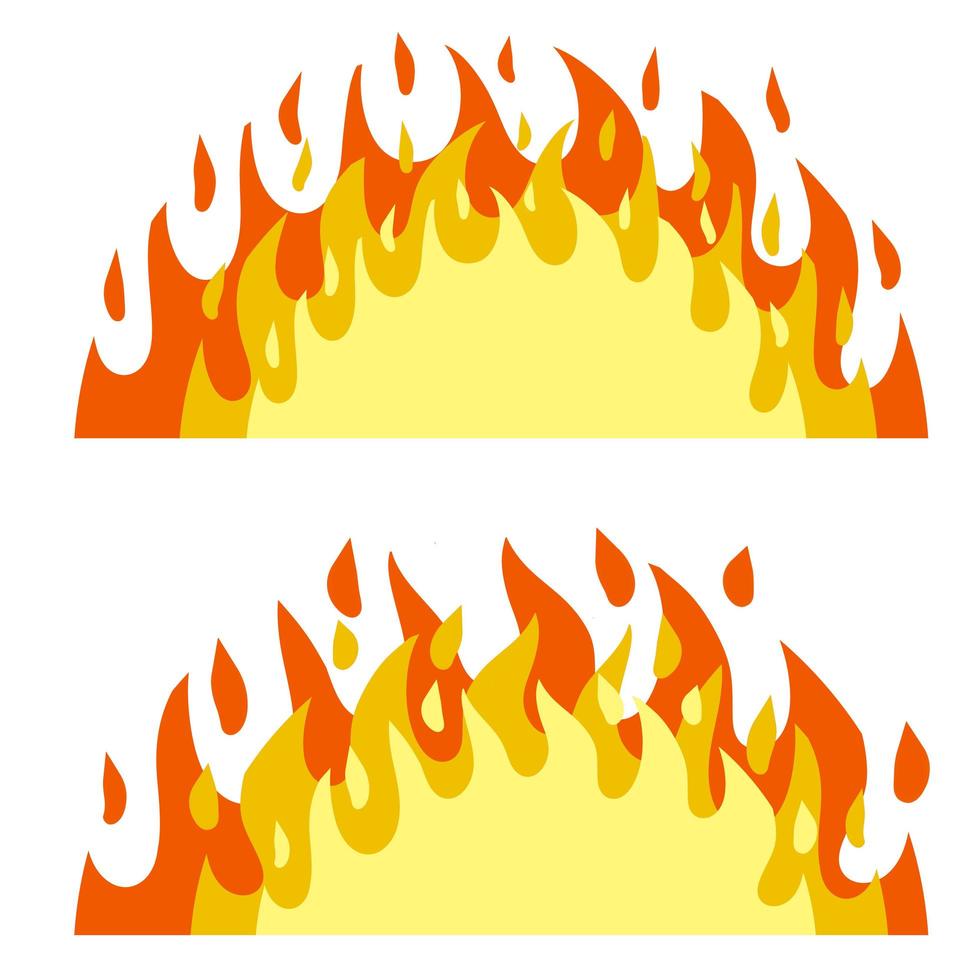 Red flame set. Fire element. Part of the bonfire with the heat. Cartoon flat illustration. Fireman's job. Dangerous situation. vector