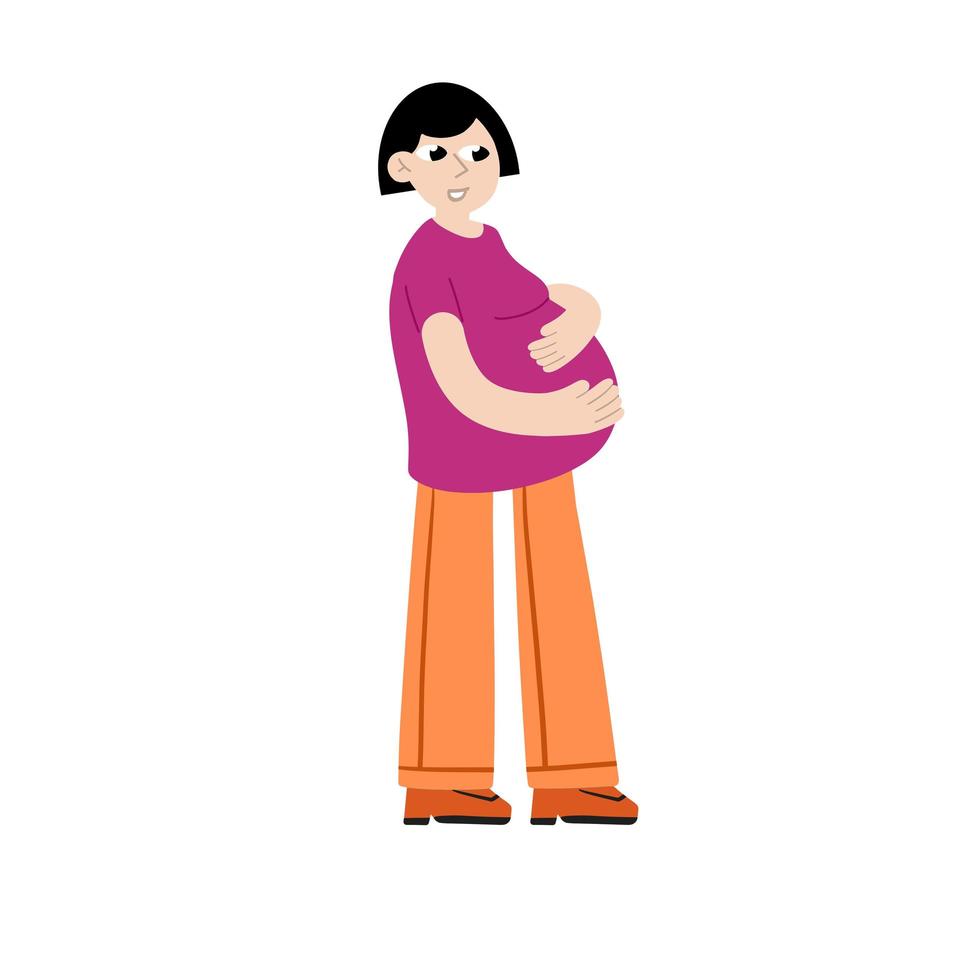 Pregnant woman hold her stomach vector