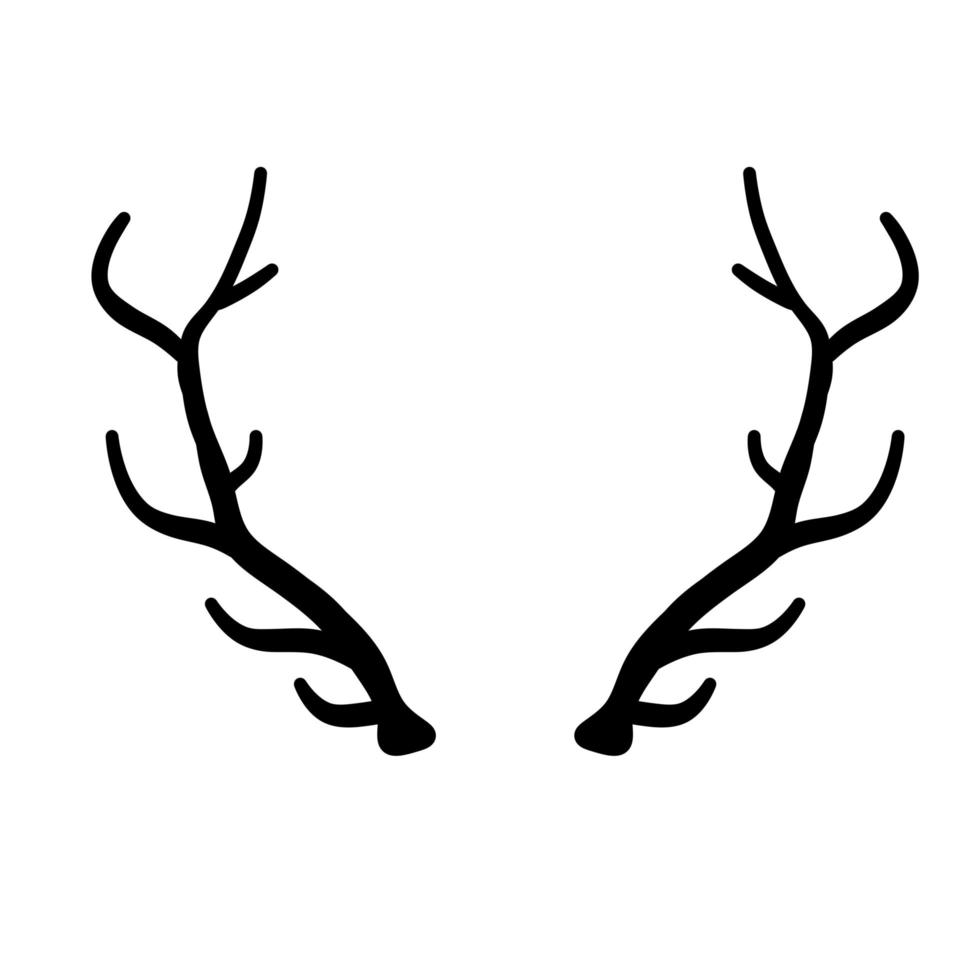 Horn of deer or elk. Hunting trophy. Black and white silhouette of antler. vector
