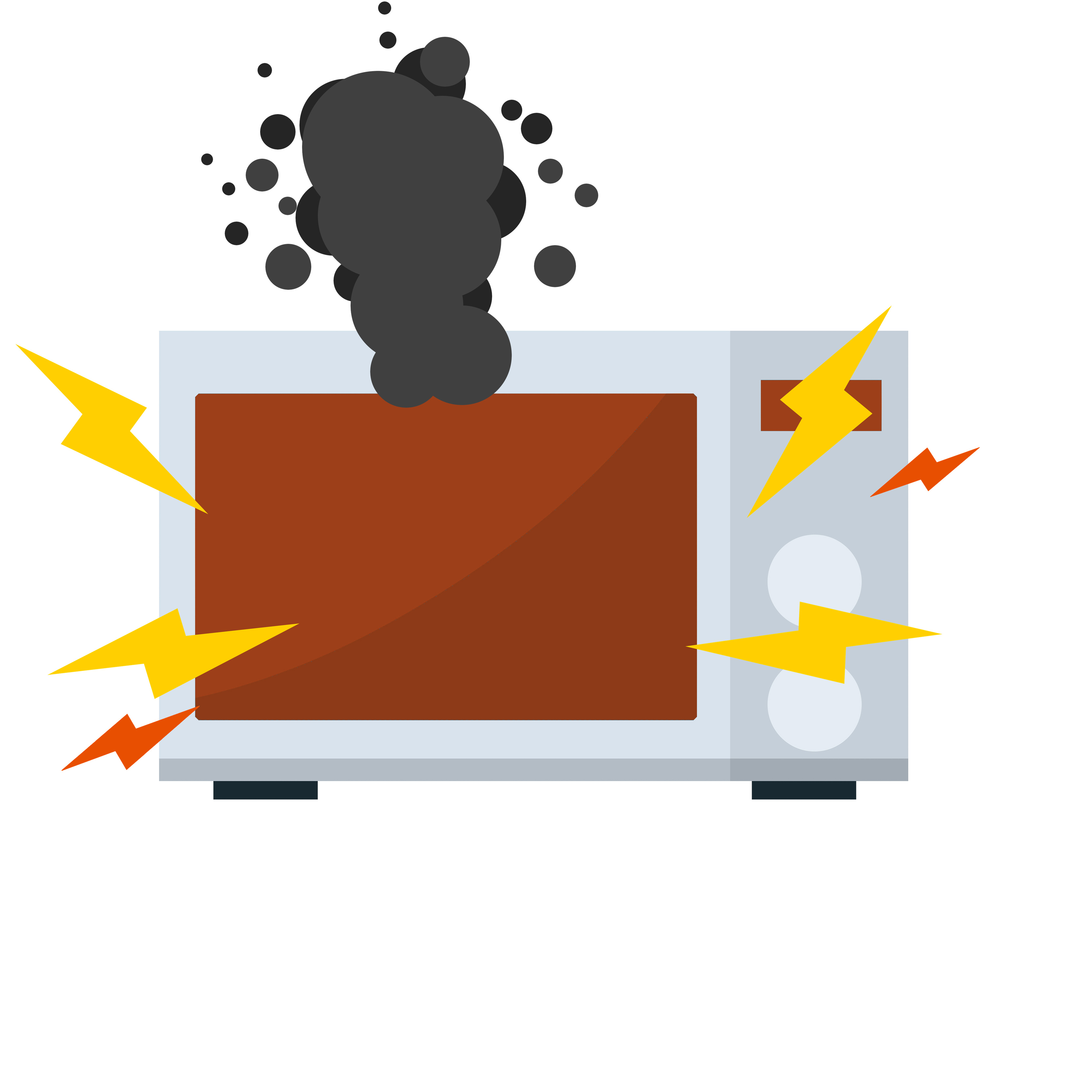 Home electrical appliances. Broken microwave. Damaged device. Cartoon