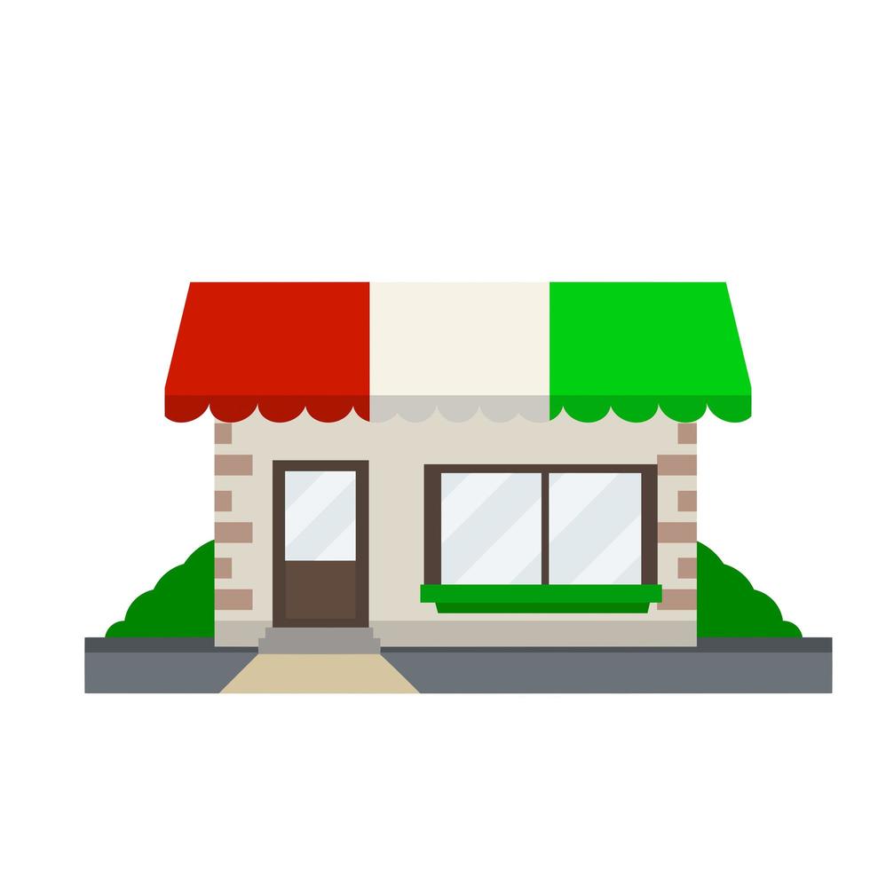 Italian shop. Building of store and pizzeria. Red green sign. vector
