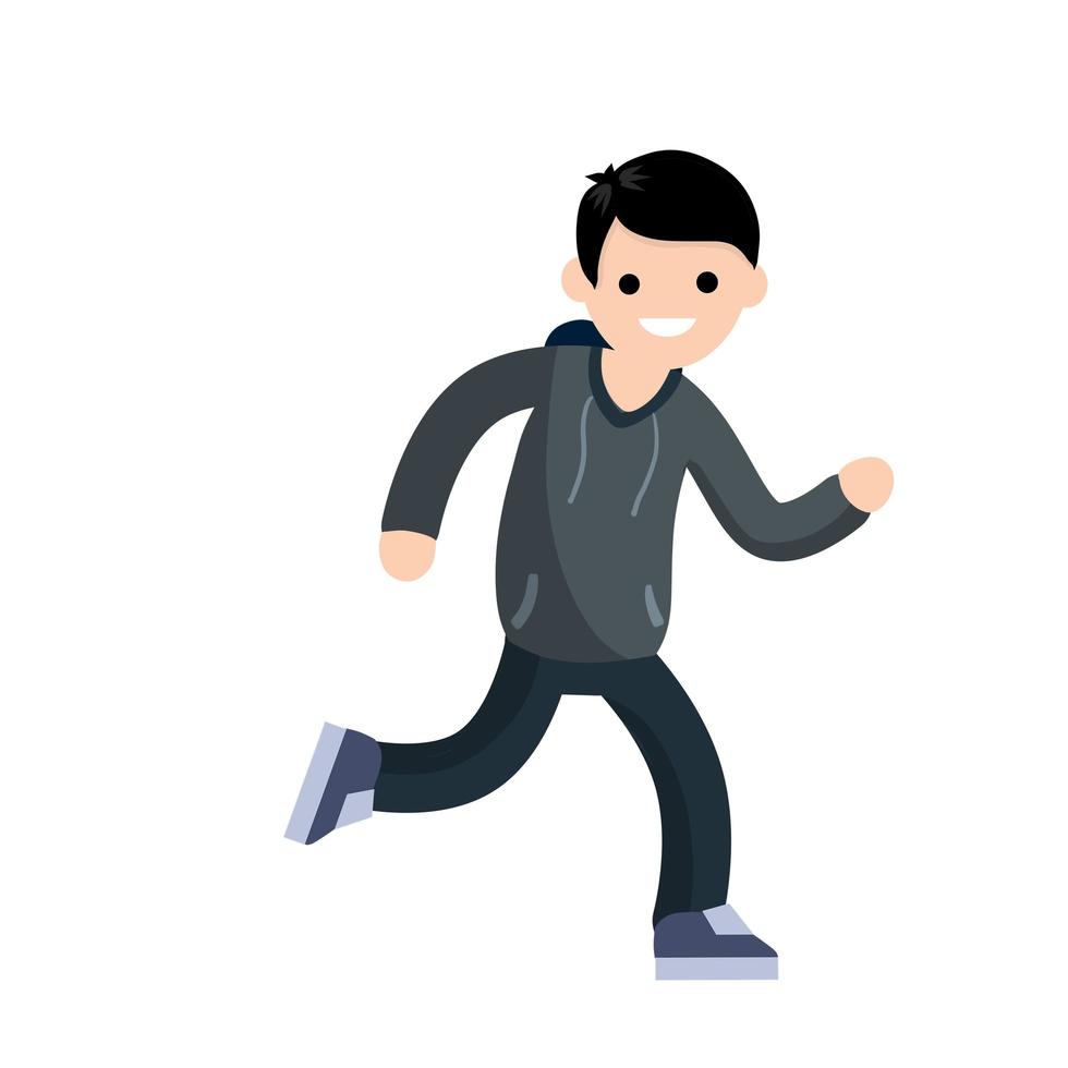 Young man in Hoodies. Running and sports. Active lifestyle. Movement and walking. Cartoon flat illustration. vector