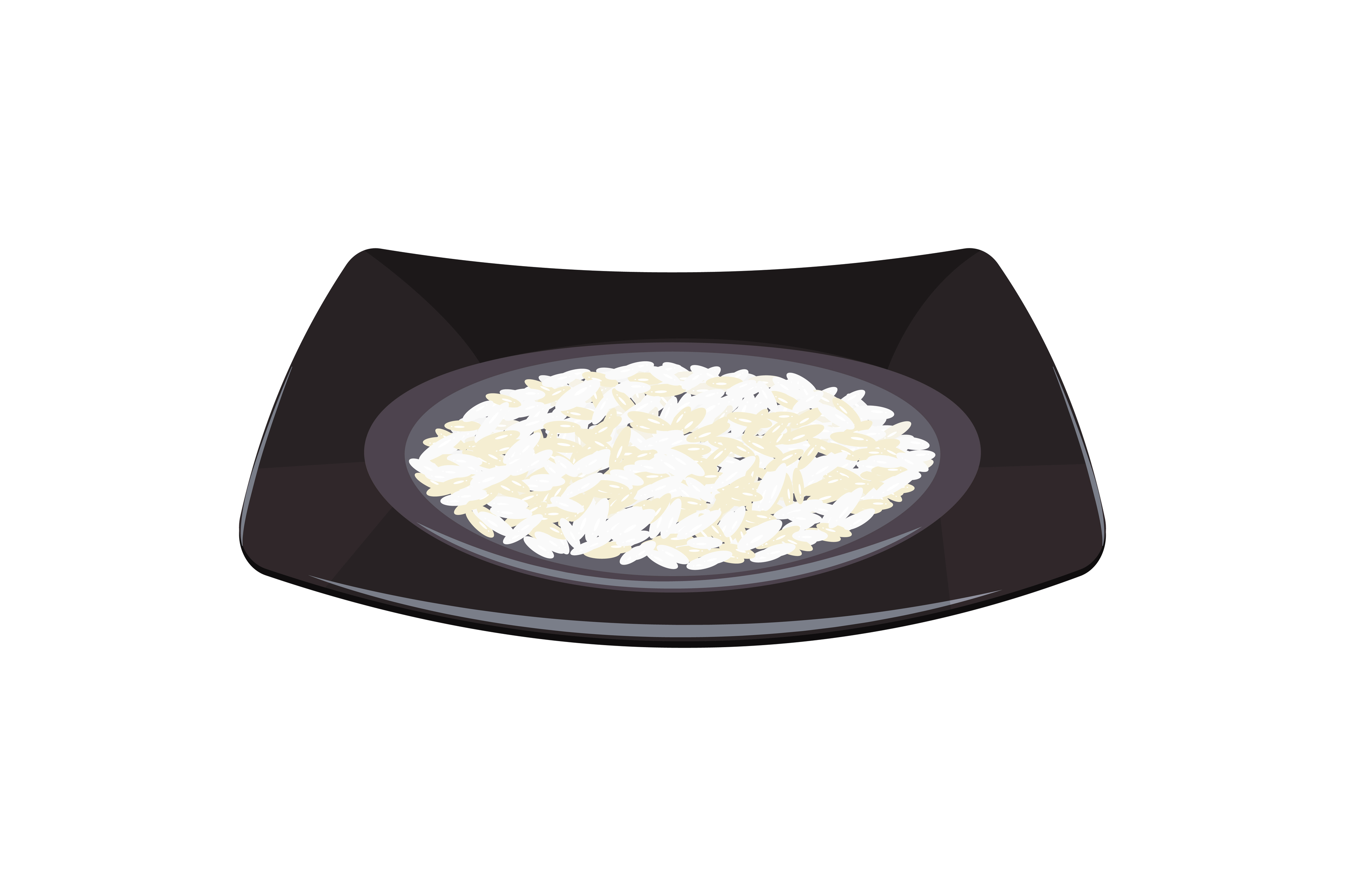 White rice on black square plate. Vector illustration of cereal garnish.  5483179 Vector Art at Vecteezy