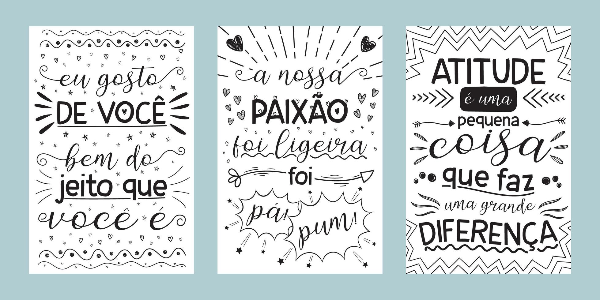 tres carteles de letras en portugués brasileño. vector