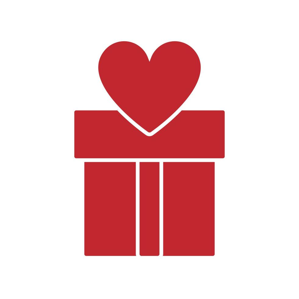 icono de corazón de caja de regalo, diseño plano vector