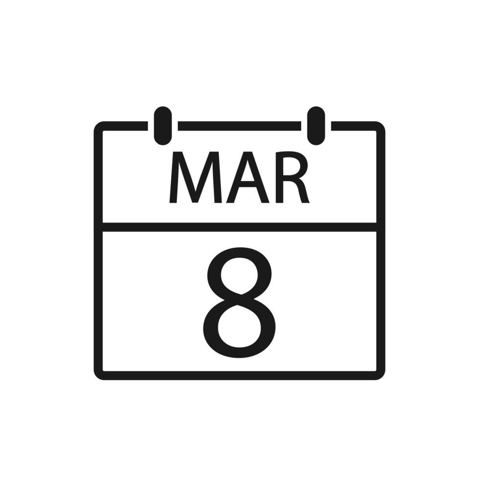 March 8, Calendar icon. Flat vector illustration. International womens day.